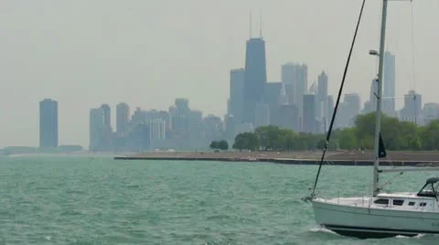Chicago Lake Michigan Sailboat Stock Footage