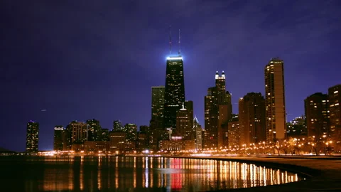 Chicago Lakefront Skyline Nightfall Stock Footage 299955151