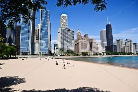 Chicago, large beach upon Michigan Lake Stock Photos
