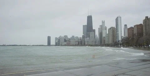 Chicago - Large Wave off Lake During Stormy Weather - 6K Slow Motion Stock Footage 107169130