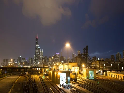Chicago - Lightning and Rain Over Skyline at Night 2 - 4K Timelapse Video stock 81049320