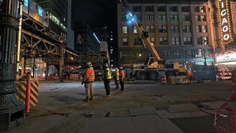 Chicago Loop Infrastructure: State and Lake Station Reconstruction and Night Stock Footage 332934592