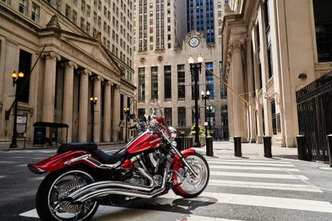 Chicago Loop with isolated red motorcycle Фото