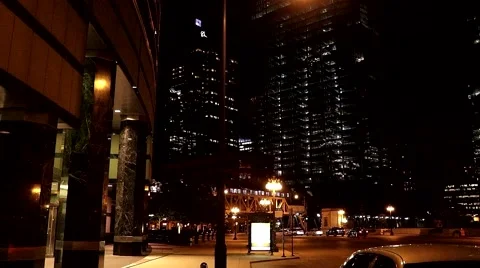 Chicago Loop Traffic at Night with Train Stock Footage 67391844