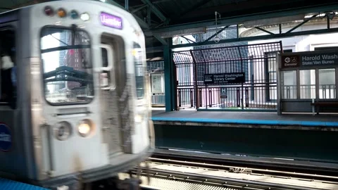 The Chicago Loop Train Metro Arriving In Station Stock Footage 134346794
