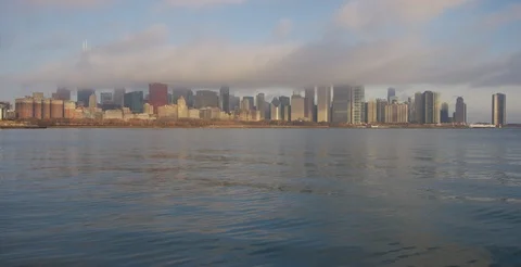 Chicago - Low Clouds Sunrise Over Skyline Tilt - 6K Slow Motion Stock Footage 107167290