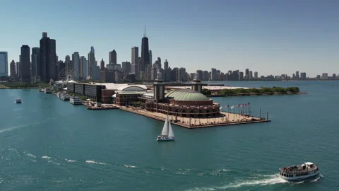 Chicago Navy Pier Drone Video stock 240655641