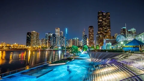 Chicago Navy Pier at night time lapse skyline 4K 1080P Stock Footage 77335046