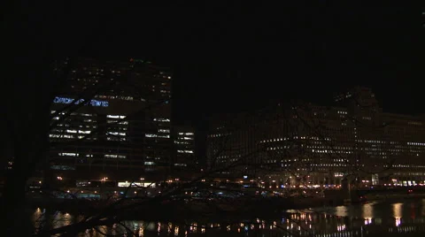 Chicago at Night Pan Over River Stock-Footage 43153533