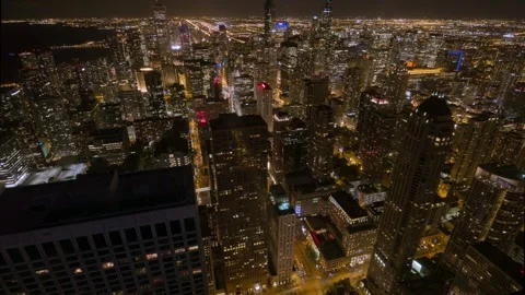 Chicago Night Skyline 360 Observation Deck 4K Stock Footage 334454836