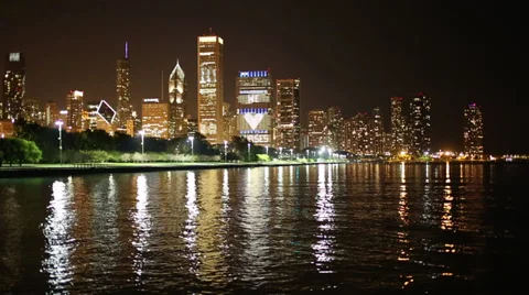 Chicago Night Skyline Stock Footage 30962115