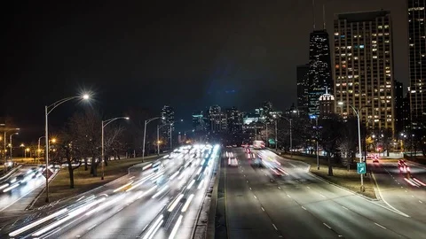 Chicago Night Skyline Traffic Stock Footage 72425858