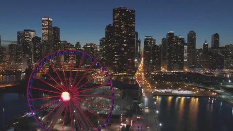 Chicago Night Skyline Traffic Stock Footage 72589753