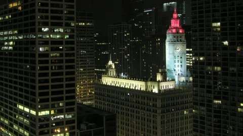 Chicago night time-lapse with clock-tower Stock Footage 79126423