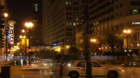 Chicago at Night Time Lapse HD Stock Footage 6532097