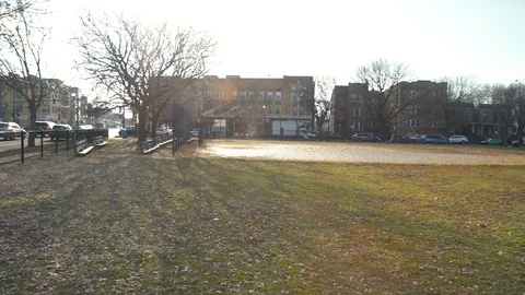 Chicago Park With Baseball Fields Morning Pan Stock Footage 116595668