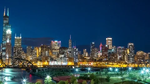 Chicago Park Time Lapse Night Traffic 4K 1080P Stock Footage 77081907