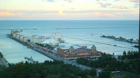 Chicago Pier and clouds at sunset Video stock 57096046