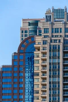 Chicago postmodern buildings creating complex architectural pattern Stock Photos