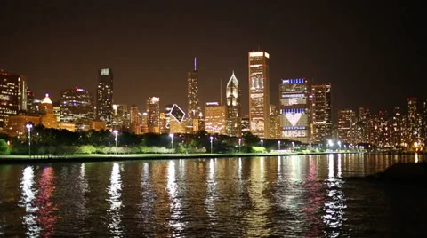 Chicago Reflection at Night Stock Footage 30962552