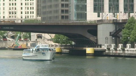 Chicago River Boat Stock Footage 119581