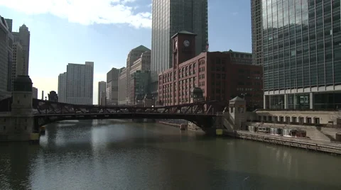 Chicago River Bridge Wide Stock Footage 43129690