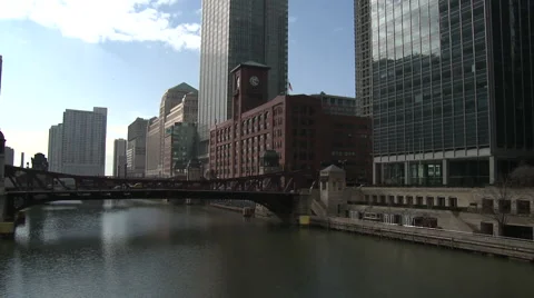 Chicago River Bridge Wide with Tilt Up Stock Footage 43129530