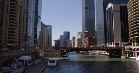 Chicago river on a clear day (RED Dragon) Stock Footage
