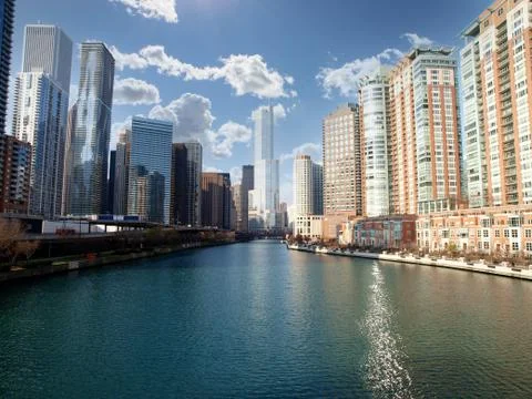 Chicago River with Cloudy Sky Stock Photos