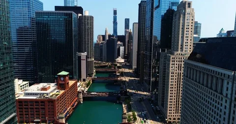 Chicago River Drone Shot 4k Stock Footage