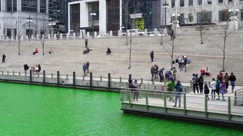 Chicago River dyed green for St. Patrick’s Day weekend West Side view Stock Footage 150670689
