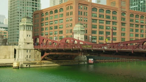 Chicago River dyed for Saint Patrick's Day Stock Footage 243675286