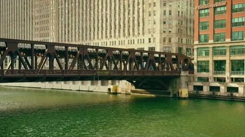 Chicago River dyed for Saint Patrick's Day Stock Footage 243675358