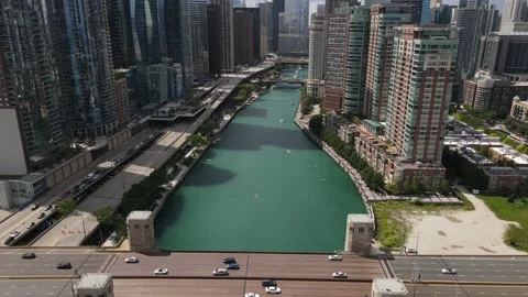 Chicago River Fly Through Shot Stock Footage 229495158