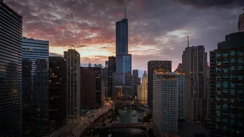 Chicago river hyperlapse at sunset Stock Footage 252550902