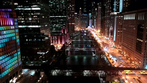 Chicago River Night Video stock 188519971