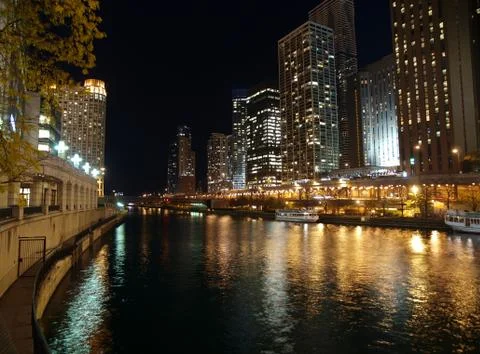 Chicago river night Stock Photos