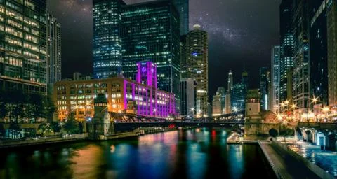 Chicago River by night 写真素材