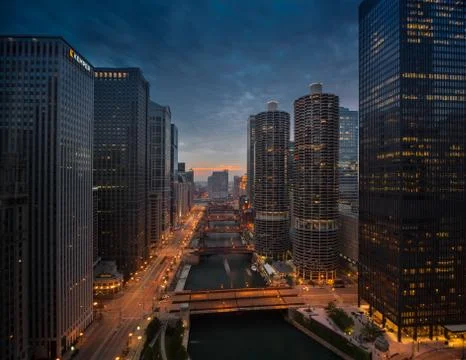 Chicago River Sunset Stock Photos