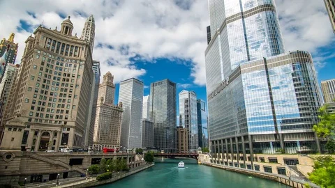 Chicago River Time Lapse Clouds 4K 1080P Stock Footage 77082005