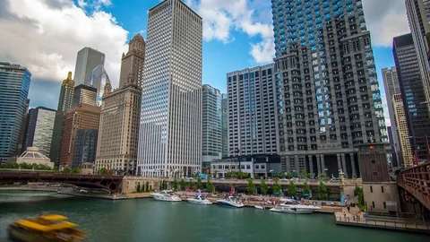 Chicago River Time Lapse Downtown 4K 1080P Stock Footage 77081932