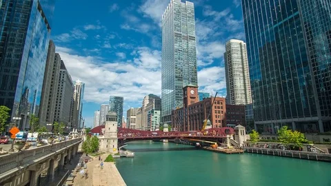 Chicago River Time Lapse Downtown 4K 1080P Stock Footage 77081969