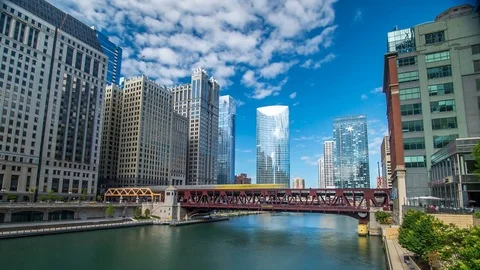 Chicago River Time Lapse Skyline 4K 1080P Stock Footage 77081912