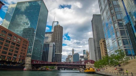 Chicago River Time Lapse Skyline 4K 1080P Stock Footage 77082001