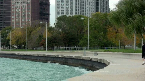 Chicago running waterfront Stock Footage 474868