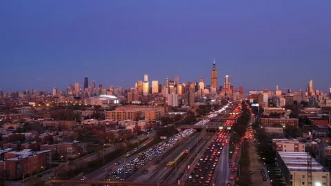 Chicago Rush Hour Traffic at Dusk - Aerial View Stock Footage 119534725
