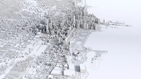 Chicago Satellite 3D Buildings Streets Skyscraper Map White  Background Stock Footage 255735341
