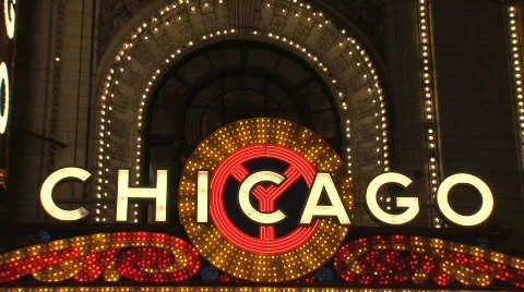 Chicago sign at Night Stock Footage