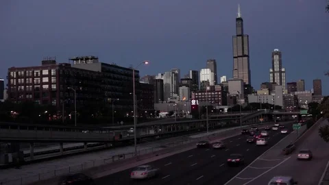 Chicago Skyline 290 Timelapse Sunset Night Stock Footage 79020549