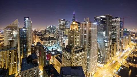 Chicago Skyline from Above at Night Video stock 76762014